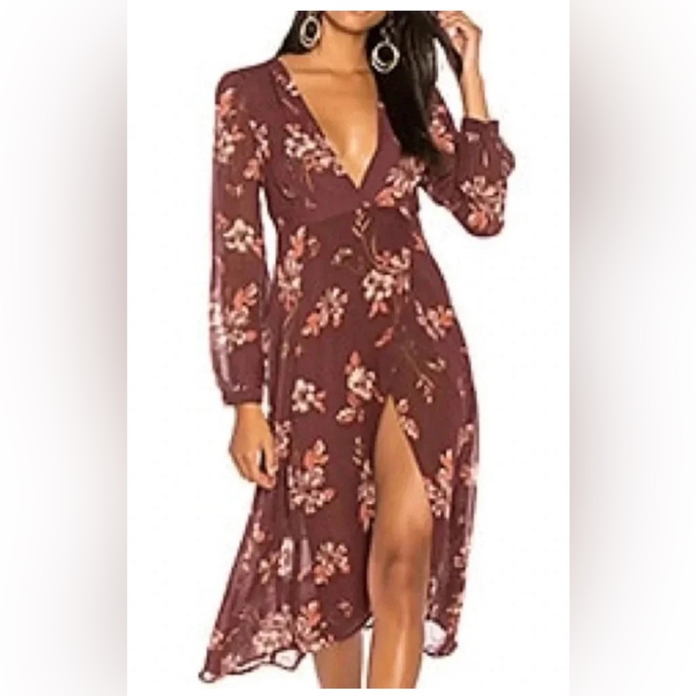 NWT ASTR burgundy floral crepe wrap dress size L